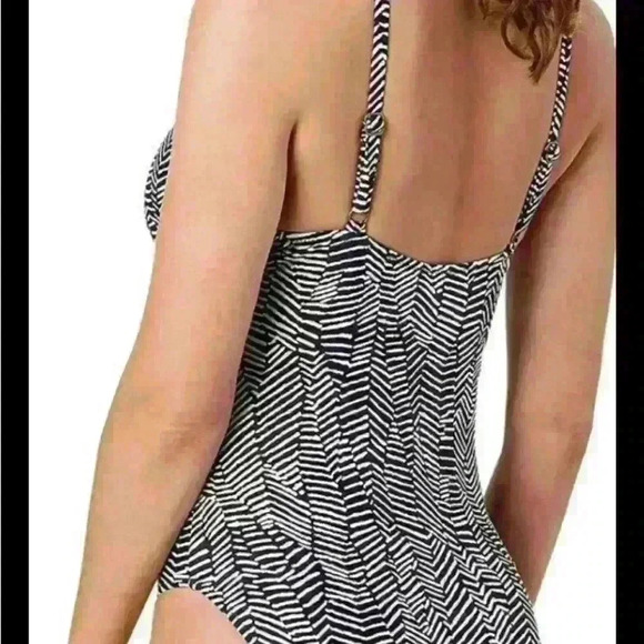 Jantzen One Piece Swimsuit size 14 Geometric Black White Adjustable Slimming - Picture 2 of 6